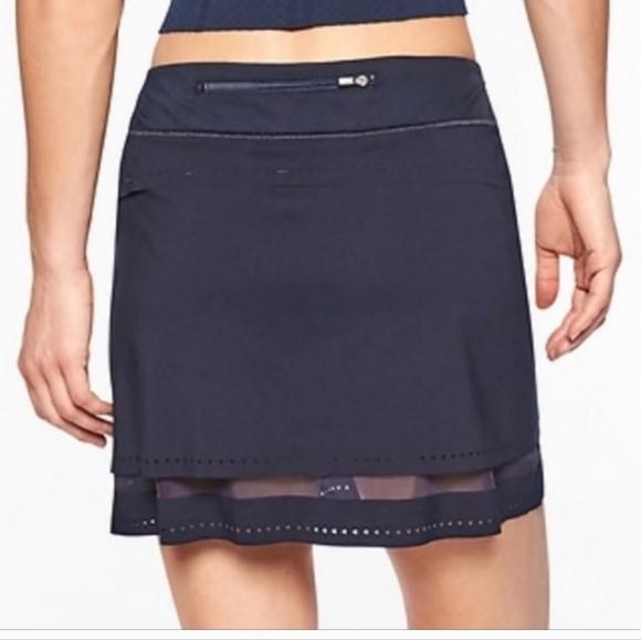 ATHLETA Laser Run Black Layered Athletic  Skirt with mesh laser cut golf - Picture 1 of 12